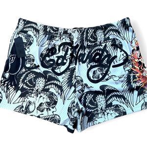 Don Ed Hardy Mens Skull Panther Mesh Basketball Shorts Drawstring Gray Size XXL